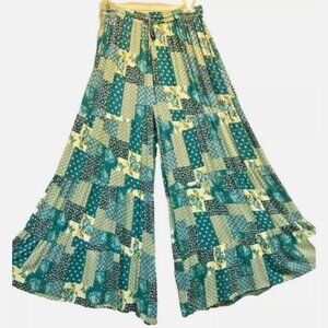 Nwt SACRED THREADS boho hippie funky rayon wide leg tiered PANTS L